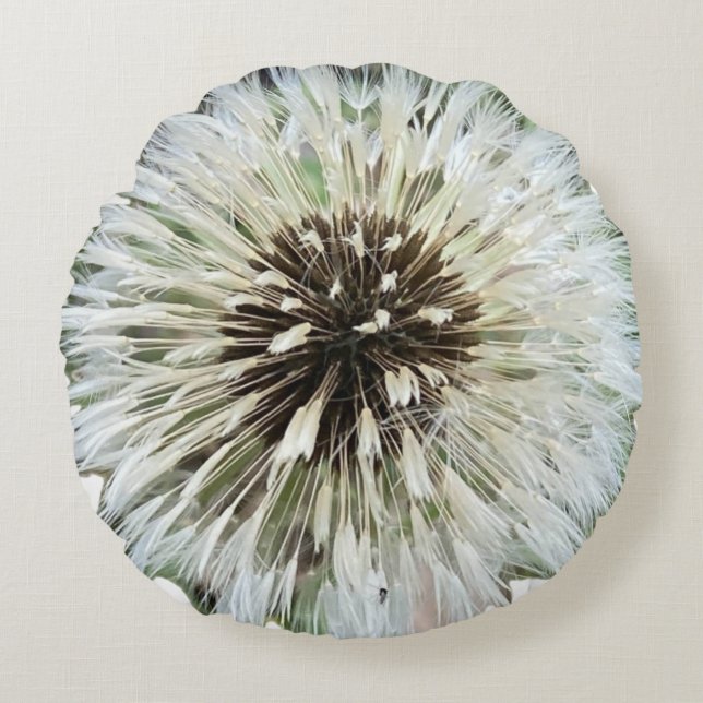 Dandelion Seed Head Macro Round Throw Pillow (Front)