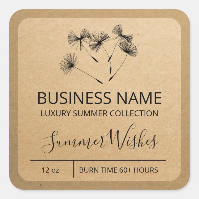 Dandelion Seed Kraft Paper Soy Candle Labels (Front)