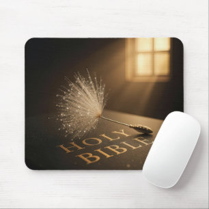 Dandelion Seedling On a Bible With Water Droplets Mouse Pad