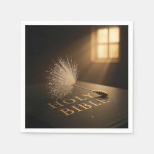 Dandelion Seedling with Water Droplets on a Bible  Napkin