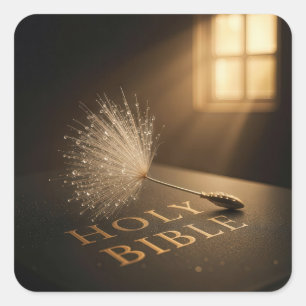 Dandelion Seedling with Water Droplets on a Bible Square Sticker