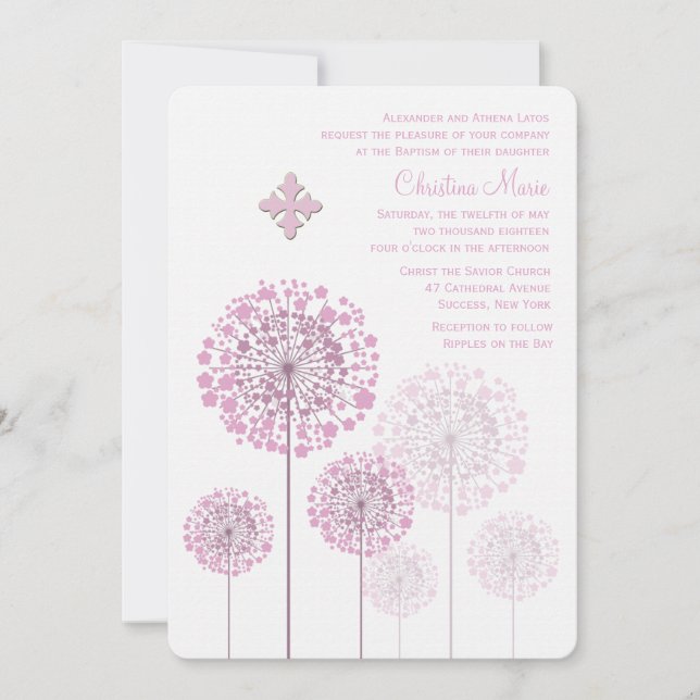 Dandelion Seedlings Pink Religious Invitation (Front)