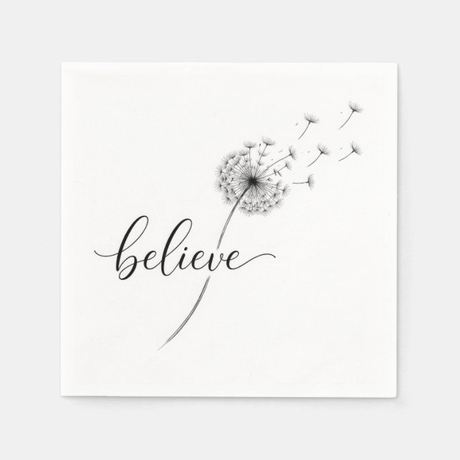 Dandelion Seedlings with Believe Text Napkin (Front)