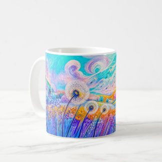 Dandelion seeds drifting in gentle wind coffee mug