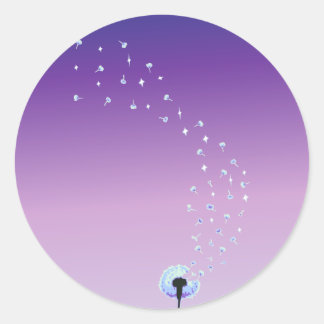 Dandelion Seeds Flying in the Wind - Purple Classic Round Sticker
