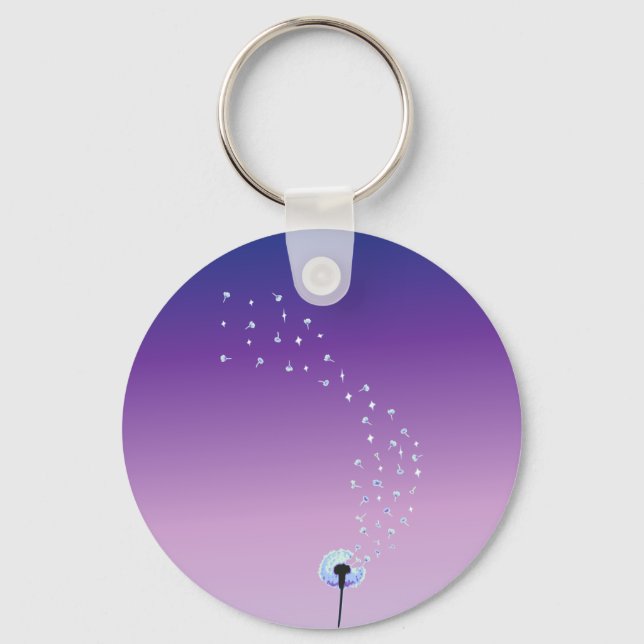 Dandelion Seeds Flying in the Wind - Purple Key Ring (Front)