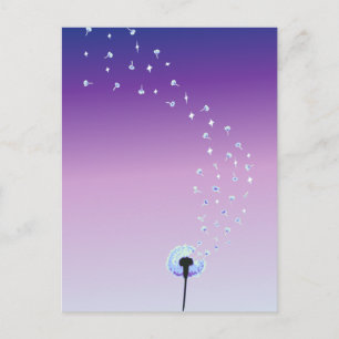 Dandelion Seeds Flying in the Wind - Purple Postcard