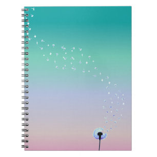 Dandelion Seeds Flying in the Wind - Turquoise Spiral Notebook