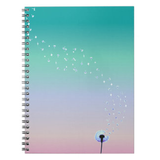 Dandelion Seeds Flying in the Wind - Turquoise Spiral Notebook