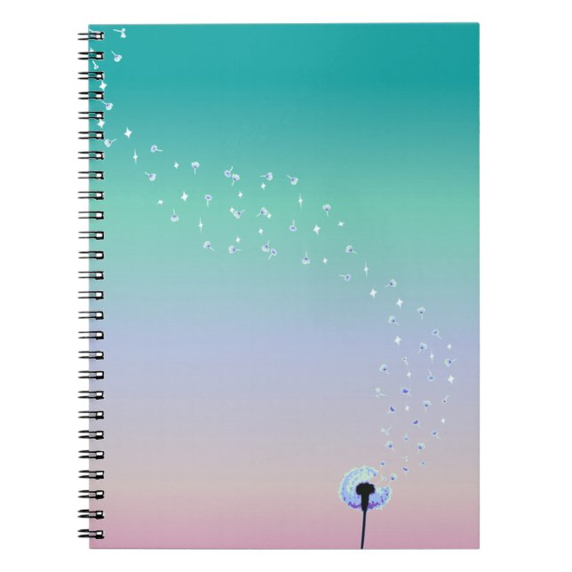Dandelion Seeds Flying in the Wind - Turquoise Spiral Notebook (Front)