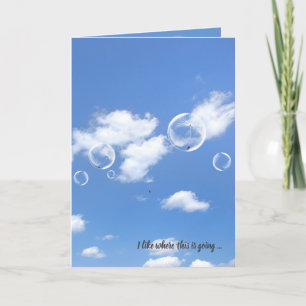 Dandelion seeds in bubbles anniversary card