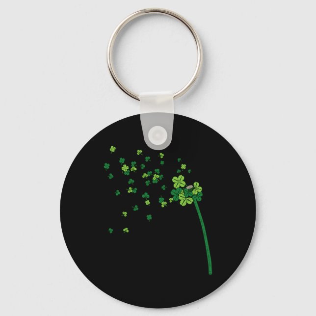 Dandelion Shamrock Clover Leaf St. Patrick Irish R Key Ring (Front)