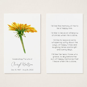 Dandelion Simple Funeral Memorial Prayer Card