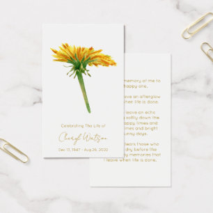 Dandelion Simple Funeral Memorial Prayer Card