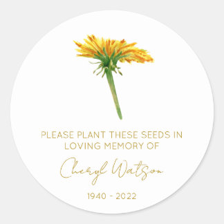 Dandelion | Simple Memorial Seed Packet Classic Round Sticker