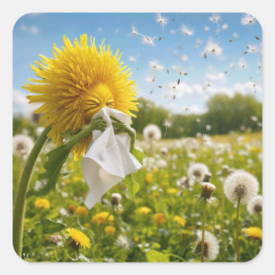 Dandelion Sneezing in Tissue Square Sticker