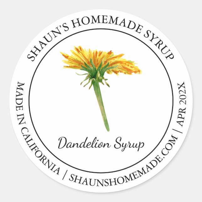 Dandelion Syrup Modern label (Front)