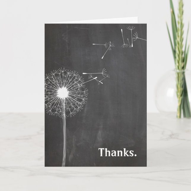 Dandelion Thanks on Chalkboard  Thank You Card (Front)