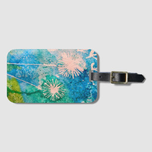 Dandelion watercolor abstract blue and green luggage tag