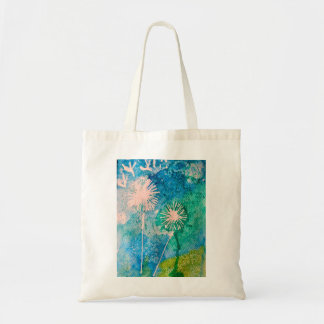 Dandelion watercolor abstract blue and green tote bag