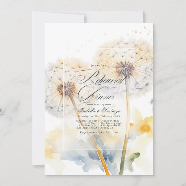 Dandelion Wedding Rehearsal Dinner QR Code Invitation (Front)