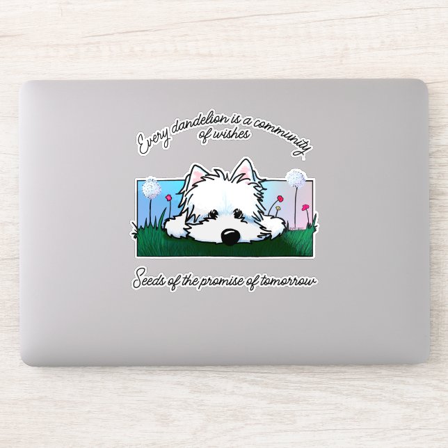 Dandelion Westie Dog Custom-Cut Vinyl Sticker (Computer)
