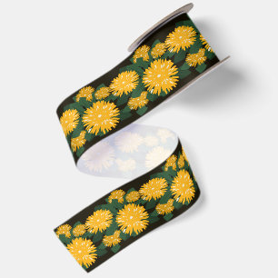 Dandelion Wildflower Bed Green Yellow Brown Satin Ribbon