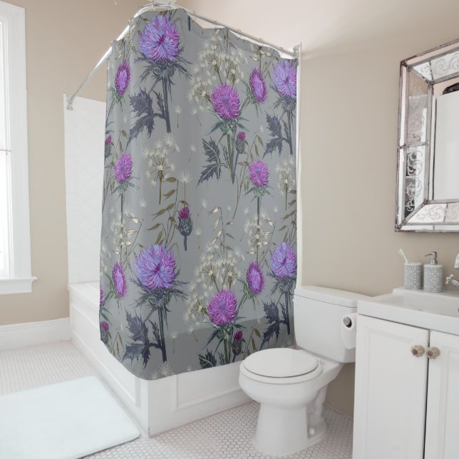 Dandelion Wildflower Pattern Shower Curtain (In Situ)