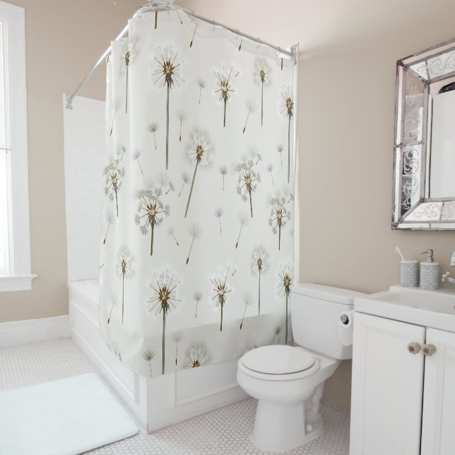 Dandelion Wildflower Pattern Shower Curtain (In Situ)