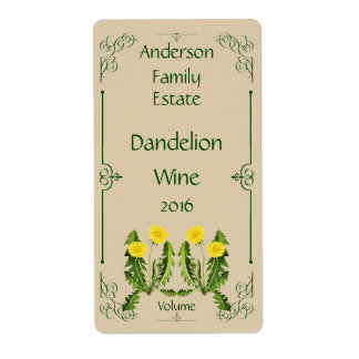 Dandelion Wine Bottle Label with Dark Green Frame