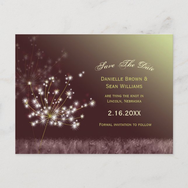 Dandelion Wishes Wedding Save the Date Announcement Postcard (Front)