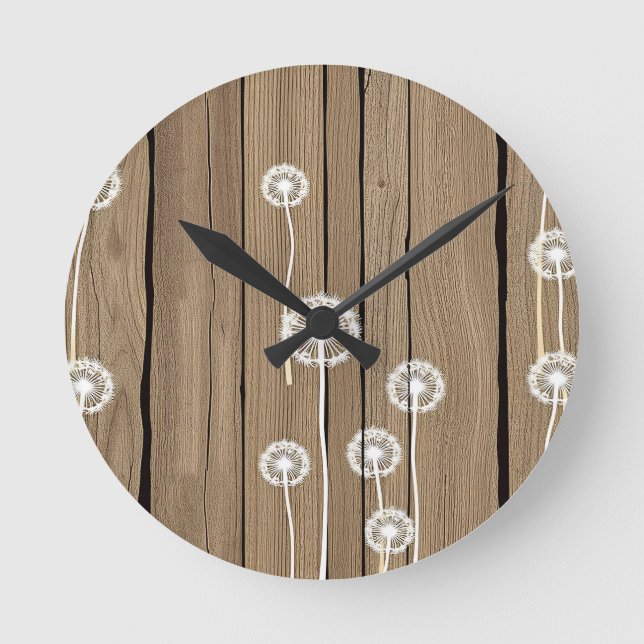 Dandelion Wood Rustic Pattern Round Clock (Front)