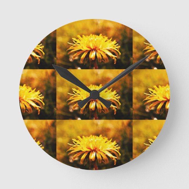 Dandelion Yellow Blossoms Flowers Vines Spring Round Clock (Front)