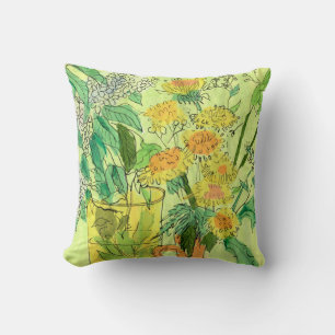 Dandelions Bird Cherry Summer Flowers Floral Art  Cushion