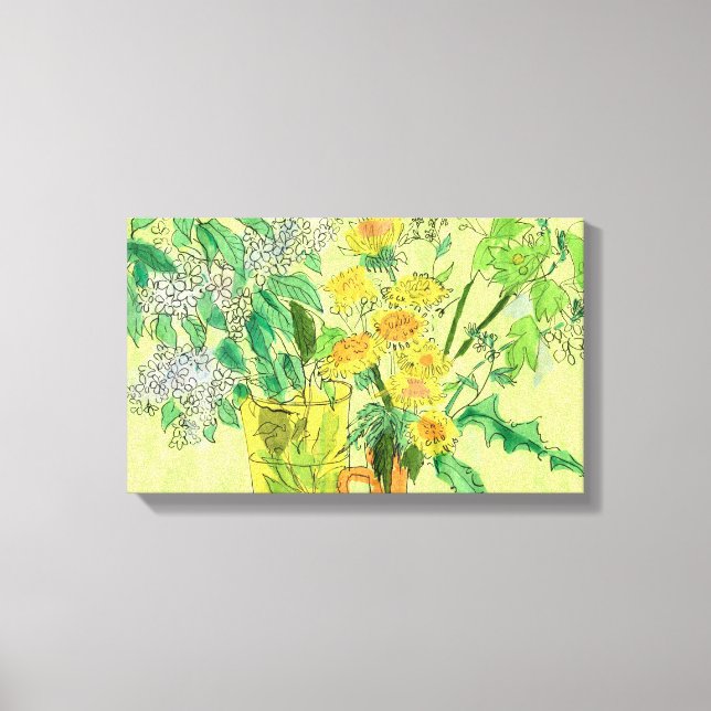 Dandelions Bird Cherry Summer Flowers Floral Art P Canvas Print (Front)
