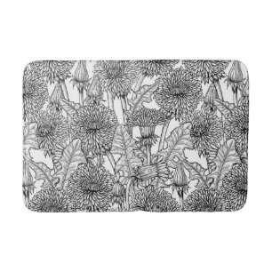 Dandelions, black and white bath mat