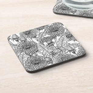 Dandelions, black and white coaster