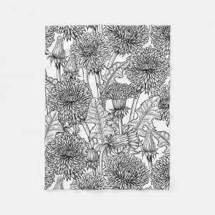 Dandelions, black and white fleece blanket
