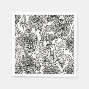 Dandelions, black and white napkin