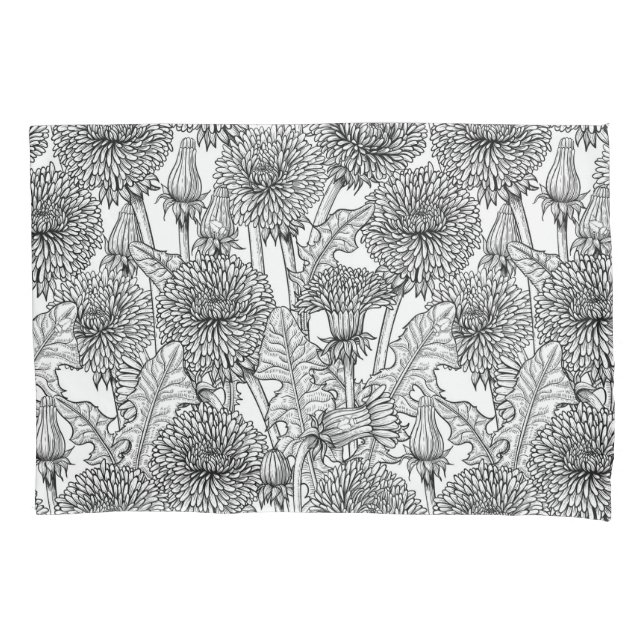 Dandelions, black and white pillowcase (Front-Left)