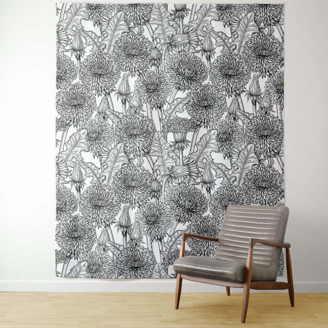Dandelions, black and white tapestry (In Situ)