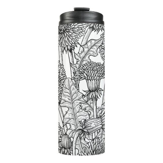 Dandelions, black and white thermal tumbler (Front)