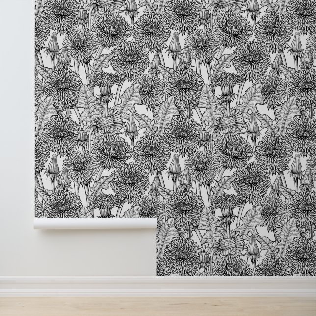 Dandelions, black and white wallpaper (Application)