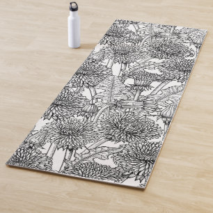 Dandelions, black and white yoga mat