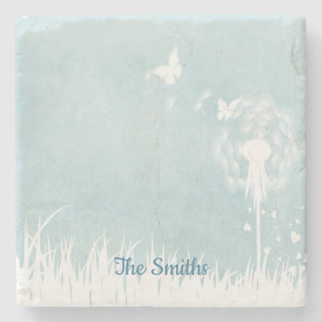 Dandelions, Butterflies & Blue Skies Stone Coaster (Front)