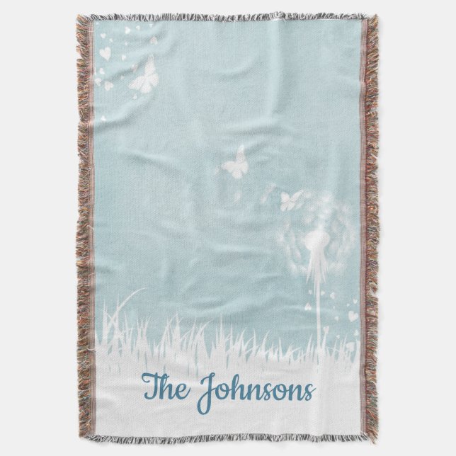 Dandelions, Butterflies & Blue Skies Throw Blanket (Front Vertical)