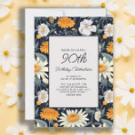 Dandelions Daisies Navy Blue Adult 90th Birthday Invitation<br><div class="desc">90th birthday party invitation for women designed with pretty little yellow dandelions and white daisies on a navy blue background. Personalise by adding the name of the guest of honour,  her age,  and her party information. Contact us for help with customisation or to request matching products.</div>