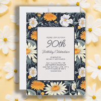 Dandelions Daisies Navy Blue Adult 90th Birthday