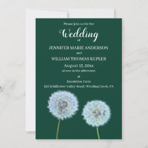 Dandelions Dandelion Clocks Dark Green Wedding Invitation