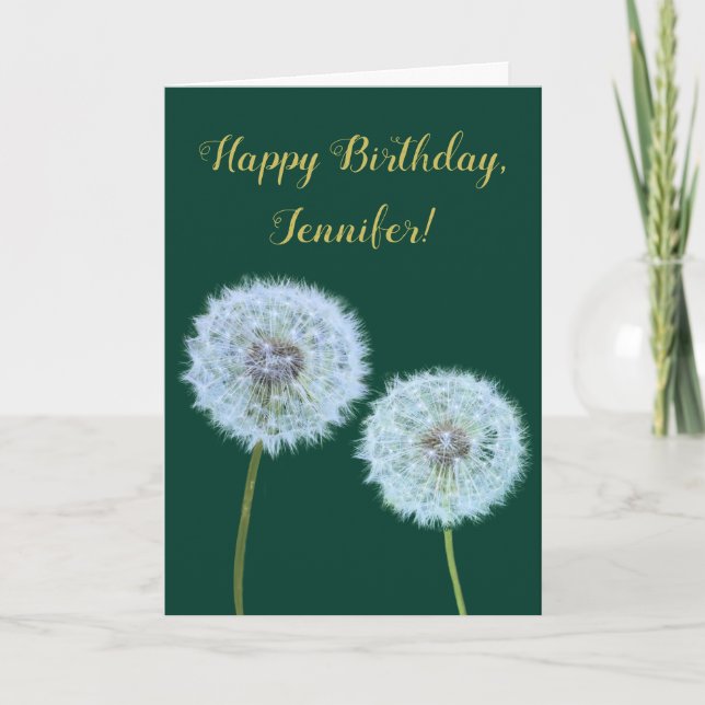 Dandelions, Dandelion Clocks Green Personalized Card (Front)